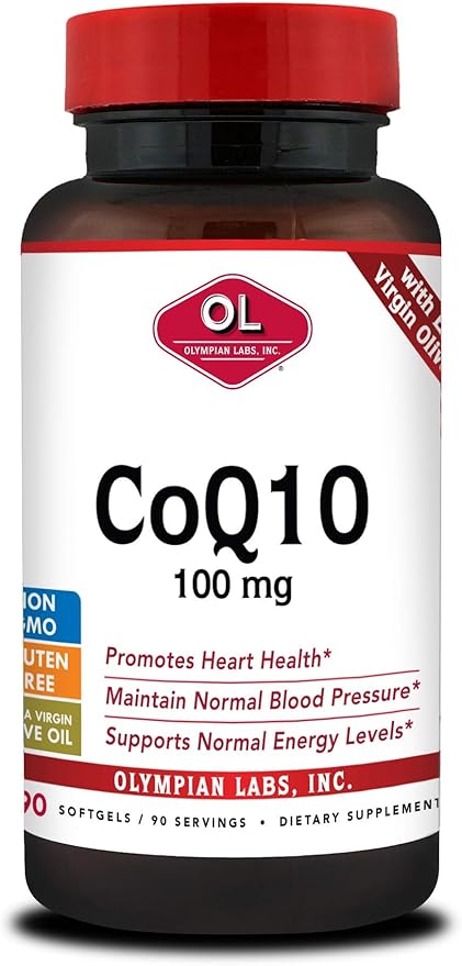 Olympian Labs Coenzyme Q10 100mg Softgels formulated with Extra Virgin Olive Oil Heart Health Support Cell Protection from Free Radicals