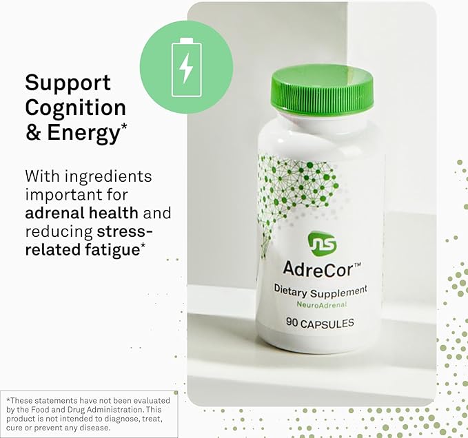 Neuroscience AdreCor - Adrenal Support Supplements with Rhodiola L-Tyrosine B Vitamins &amp Magnesium - Cortisol Detox for Women &amp Men for Stress Fatigue and Energy Support (180 ct)