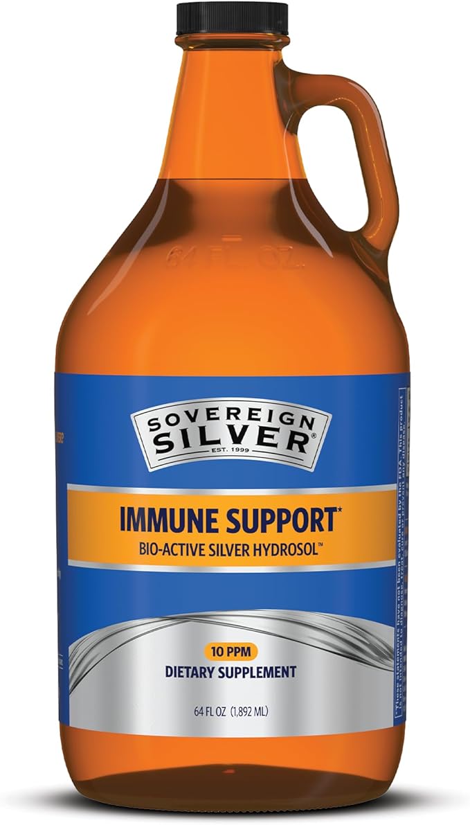 Sovereign Silver Immune Support - Colloidal Silver Bio-Active Silver Hydrosol 10 ppm Liquid Twist Top 64 Fl Oz (1892 mL)