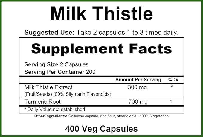 GreenPacks® Milk Thistle Extract (High-Potency) Plus Turmeric - 400 Capsules