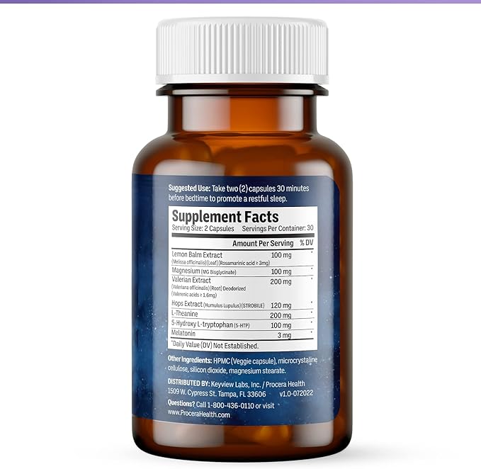 Procera Sleep - Wake Feeling Refreshed - Helps Regulate Circadian Cycles - 7 Clinically Proven Natural Ingredients - Non Habit-Forming - No Side Effects - Theanine - Melatonin - Lemon Balm - 60 Count