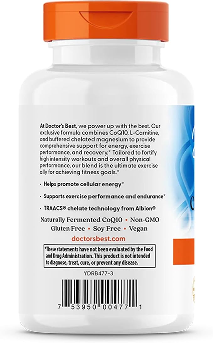 Doctor's Best Coq10/l-Carnitine/Magnesium Unique Blend Supports Energy Muscle Mass &amp Muscle Recovery Veggie Caps 90Count