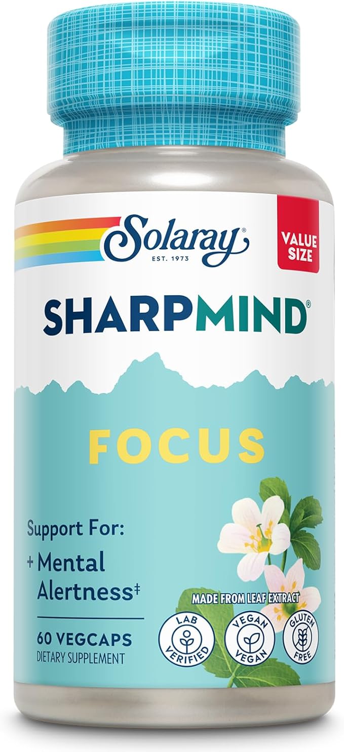 SOLARAY SharpMind Focus Mental Alertness Nootropic Supplement for Healthy Brain Fog Cognizin Citicoline Lions Mane Mushroom Bacopa Monnieri 60 Day Money Guarantee 60 Serv 60 Veg Caps