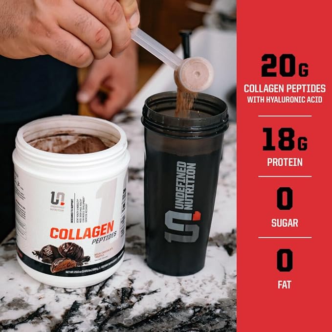 Undefined Nutrition Collagen Peptides by Brian Shaw (Unflavoured 28 Servings) – 20g Collagen Peptides with Hyaluronic Acid - Promotes Muscle Hair Nail Skin Bone and Joint Health Zero Sugar