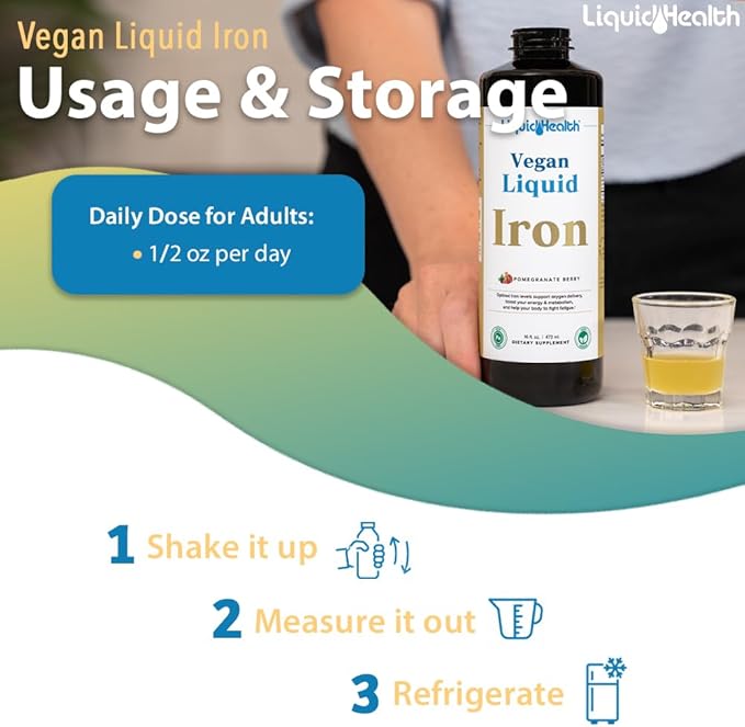 LIQUIDHEALTH Vegan Liquid Iron Supplement with SunActive &amp Ferrochel Fe - Natural Energy Immune System &amp Metabolic Support Increase Mental Clarity Prenatal/Postnatal - USA Made Non-GMO (2