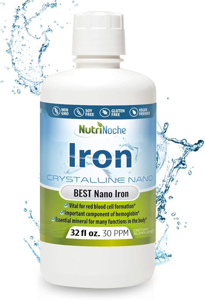 Liquid Iron Supplement for Women - High Potency Sublingual Iron Drops - Vegan Liquid - Tasteless Flavor - Premium Supplement for Men Women &amp Kids - 32 Ounces - Nutrinoche