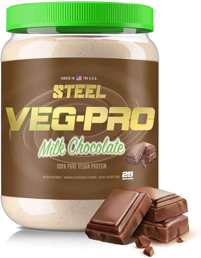 Steel Supplements Veg-PRO | Vegan Protein Powder Milk Chocolate | 25 Servings (1.65lbs) | Protein Powder with BCAA Amino Acid | Gluten Free | Non Dairy | Low Carb Formula