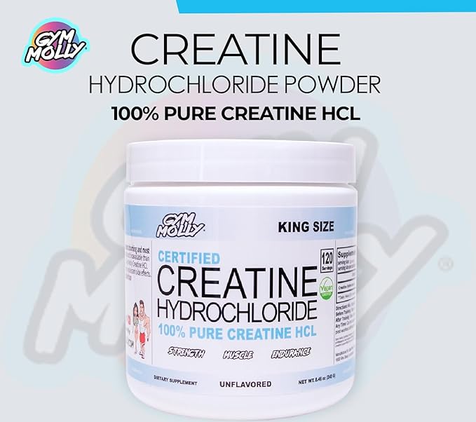Gym Molly Creatine Hydrochloride (HCL) Powder Highly Soluble Creatine Hydrochloride Unflavored Vegan Workout Supplement for Men and Women Muscle Builder Creatine Supplement (King Size)