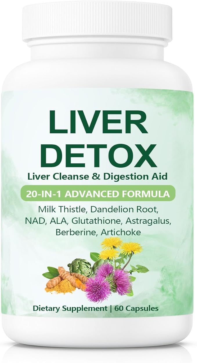 Nutrapure Liver Detox Capsules Nutrapure 20-in-1 Liver Detox Supplement with Milk Thistle Dandelion Root Turmeric Artichoke Leaf for Liver Cleanse &amp Digestion Aid Health - 60 Capsules (1)