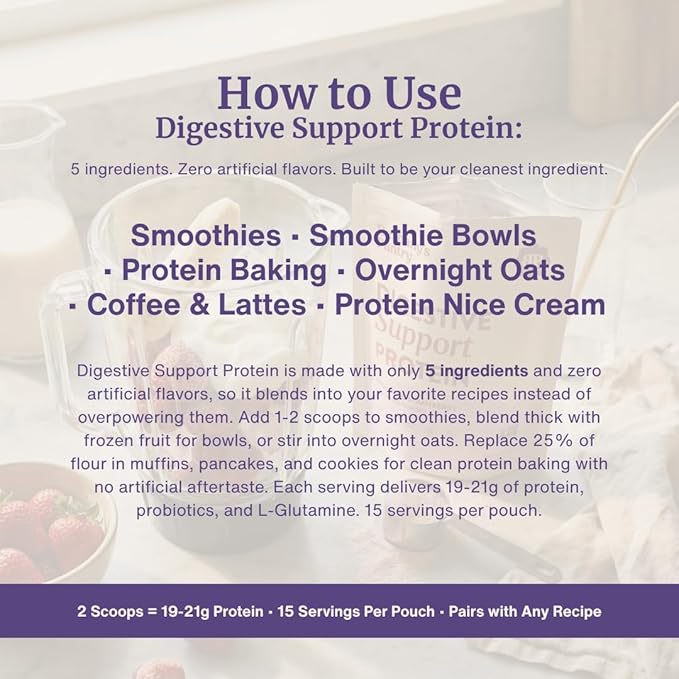 BETHANY'S PANTRY Digestive Support Protein Powder - Vegan Pea Protein with Probiotics &amp L-Glutamine - Only 5 Ingredients Non-GMO Project Verified No Artificial Sweeteners Gluten Free (Cocoa)