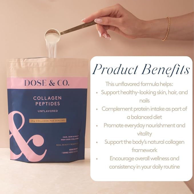 DOSE &amp CO. Collagen Powder Bundle – Unflavored Collagen Peptides (9.6 oz) + Vanilla Collagen Creamer (12 oz) | Hydrolyzed Type I &amp III Bovine Collagen | Supports Hair Skin &amp Nails | Non-G