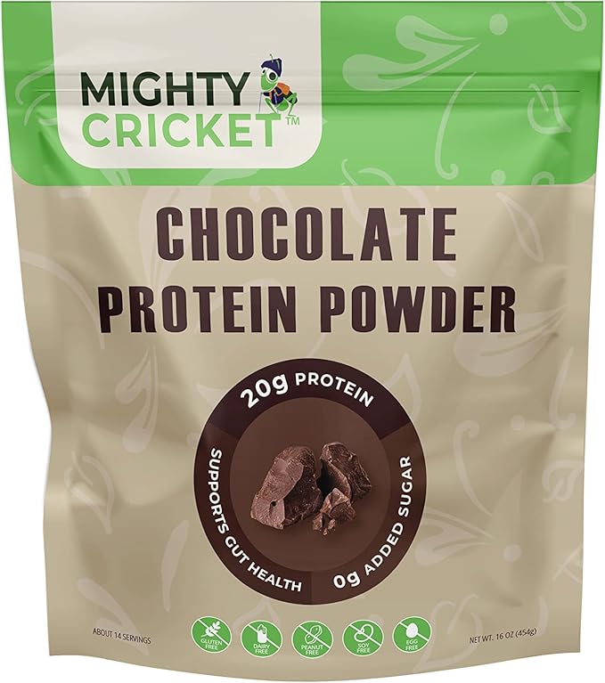 Mighty Cricket Protein Powder. 20g Clean Prebiotic Cricket Protein. No Sugar Low Carbs Gluten &amp Dairy Free. Keto &amp Paleo 100% Natural Ingredients. Chocolate 1 lb (Pack of 1)