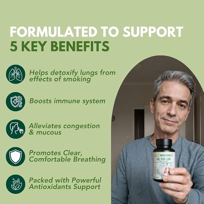 Adv. Pure Lung | Lung Cleanse and Detox | Herbal Respiratory Supplement for Lung Support with Chaga Mushroom Curcumin Turmeric Honeysuckle Flower Astragalus Quercetin Pomegranate