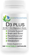 EcoIntegratives Bio-D3 Plus Boron Vitamin K2 Magnesium &amp Zinc-Supports Cardiovascular Nerves Muscles Bone Teeth Gums Immune Health Tissue Repair Balance Hormones Metabolism 180 Vegan caps