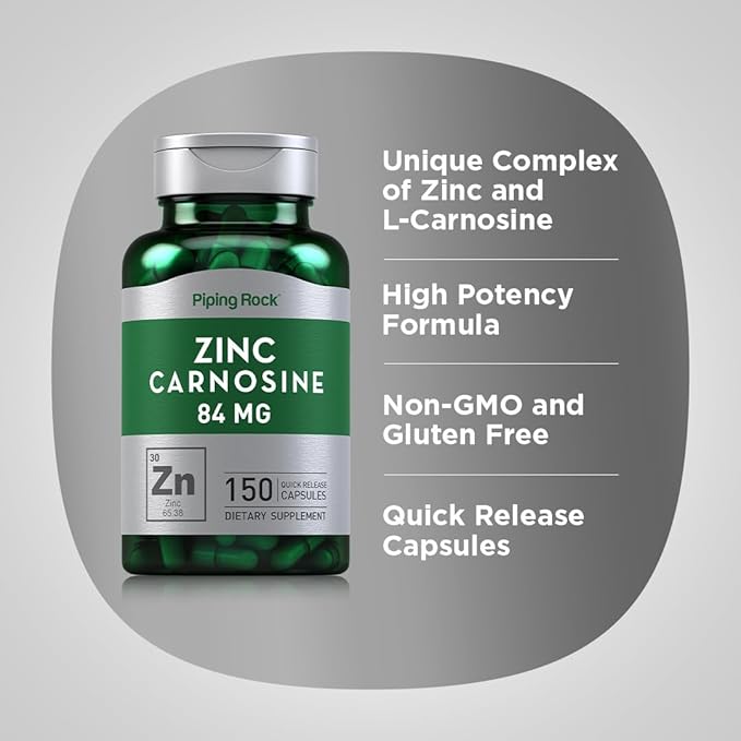 Piping Rock Zinc Carnosine Supplement | 84mg | 150 Capsules | Non-GMO Gluten Free