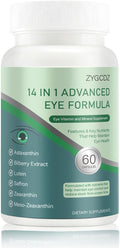 14-in-1 Advanced Eye Vitamin Supplement with Lutein Zeaxanthin Bilberry Extract &amp Zinc for Adults - Supports Vision Macula &amp Blue Light Protection - 60 Capsules (01)