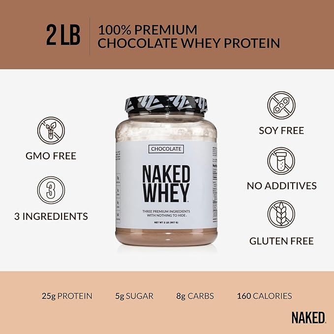 NAKED Whey Chocolate Protein Powder 24 Servings PB Powdered Peanut Butter 2LB (76 Servings) – Grass-Fed Bulk Vegan Non-GMO Gluten Free Soy Free