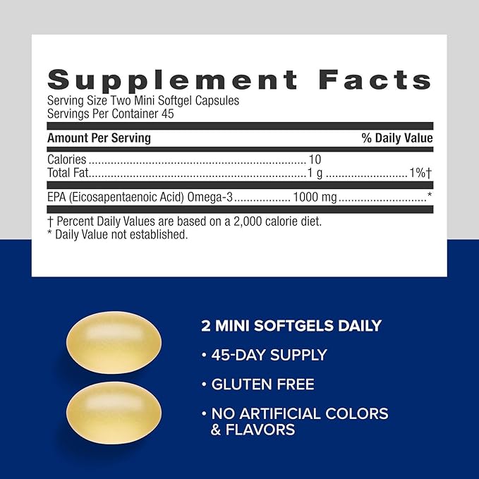 GNC Triple Strength Fish Oil EPA 1000 Mini 1000mg Omega 3 Mini Softgels Supports Eye Brain Skin Healthy Triglycerides Heart Joint Coated to Control Fishy Burps 45 Servings