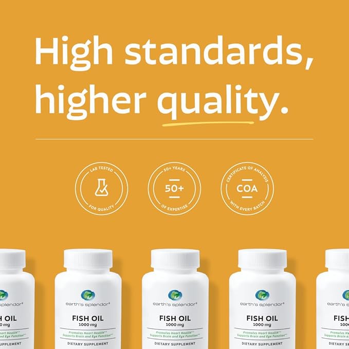 Earth's Splendor Fish Oil Supplement 120 Softgels 500mg EPA / 250mg DHA 1000mg Enteric-Coated 4 Month Supply