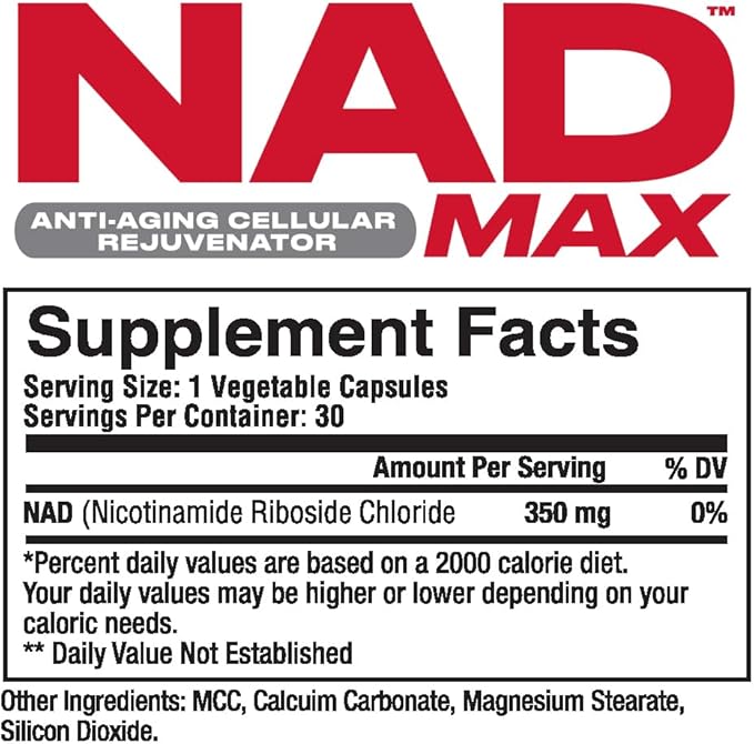 Metabolic Nutrition NAD MAX 350mg Anti-Aging Cellular Rejuvenator Supports Cellular Energy and Mitochondrial Function 30 Day Supply