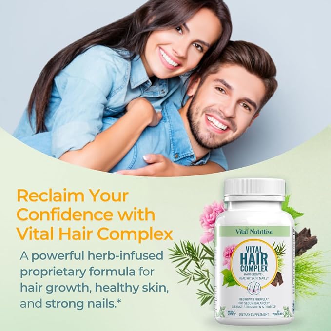 Vital Hair Complex – Biotin &amp Vitamin B Hair Vitamins for Women &amp Men – Supports Healthy Hair Skin &amp Nails – Hormone-Free Gluten-Free – Hair Supplement for Women &amp Men
