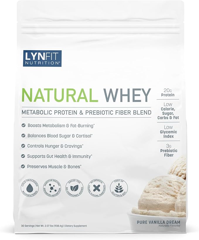 Metabolic Boosting Natural Whey Lactose &amp Sugar-Free Protein w/Prebiotic Fiber | Vanilla Dream | 30 Servings