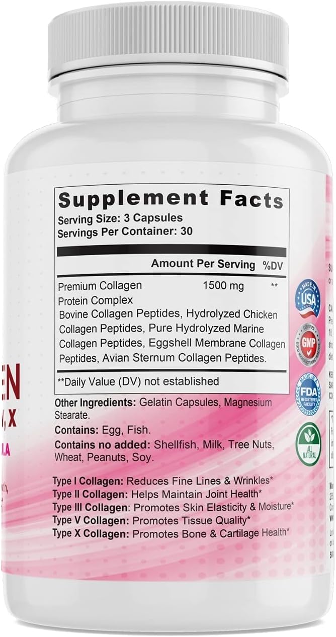 Multi Premium Collagen Supplements for Women with Vitamin C E -Tighten Skin Reduce Wrinkles Strong Nails Joints &amp Hair Growth - Anti Aging Skin Care Supplements for Women -90 Capsules