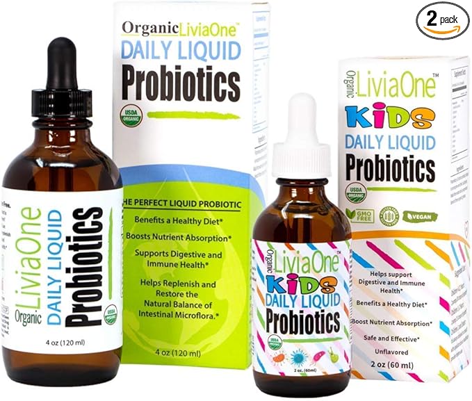 LiviaOne Daily Liquid Probiotics for Kids and Daily Liquid Probiotics for Adults Bundle 6 Fl Oz (Pack of 2)