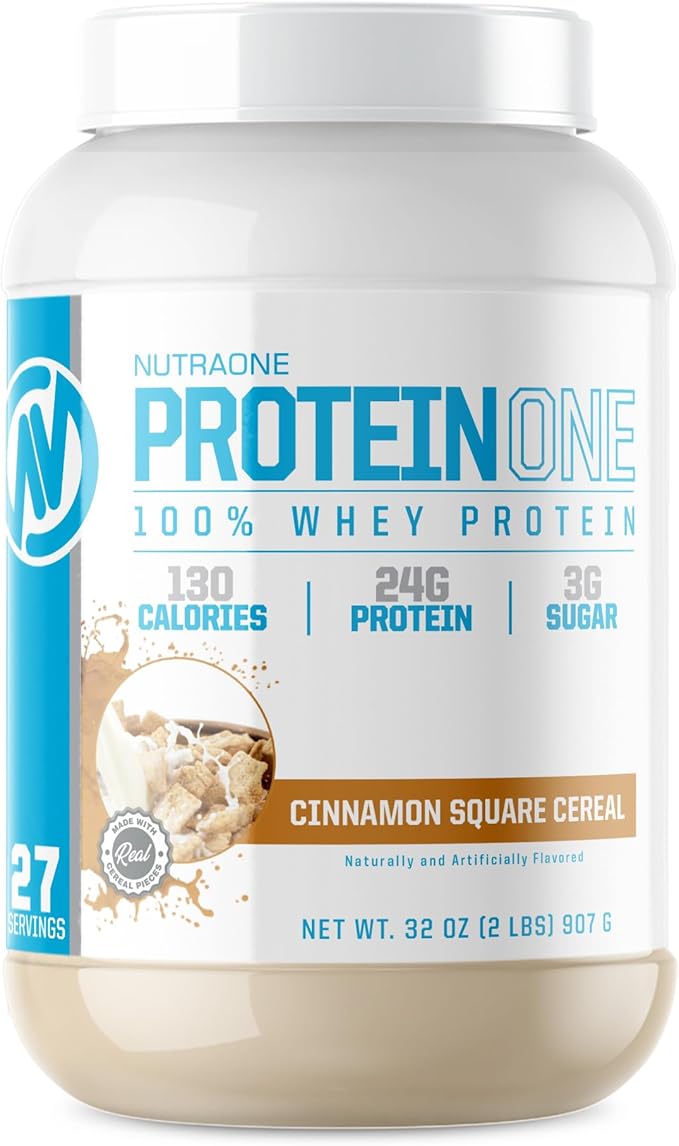 NutraOne ProteinOne Whey Protein Promote Recovery and Build Muscle with a Protein Shake Powder for Men &amp Women (Cinnamon Square Cereal- 2 lbs.)