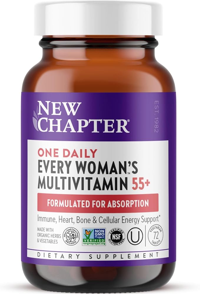 New Chapter Women’s Multivitamin 55+ Astaxanthin B6 B12 D3 Vitamin C &amp Zinc Immune Heart Cellular Energy and Bone Support Gentle on The Stomach One Daily Non-GMO Gluten-Free 72 Table