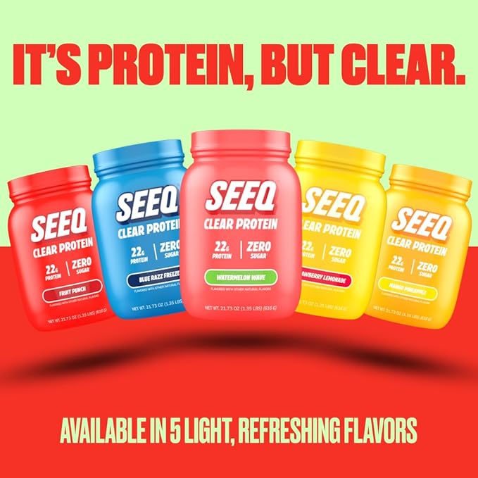 SEEQ Clear Whey Isolate Protein Powder Watermelon Wave 22 Servings 22g Protein Per Serving Sugar-Free Keto-Friendly Soy-Free Clear Protein Powder Juice-Like Protein