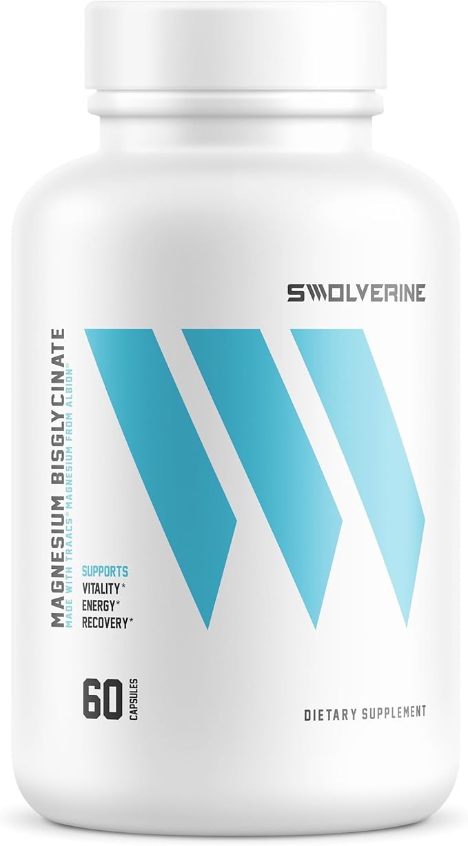 Swolverine® Magnesium Bisglycinate 200mg – TRAACS® Chelated Magnesium from Albion® | Highly Absorbable Gentle on Stomach (60 Servings (Pack of 1))
