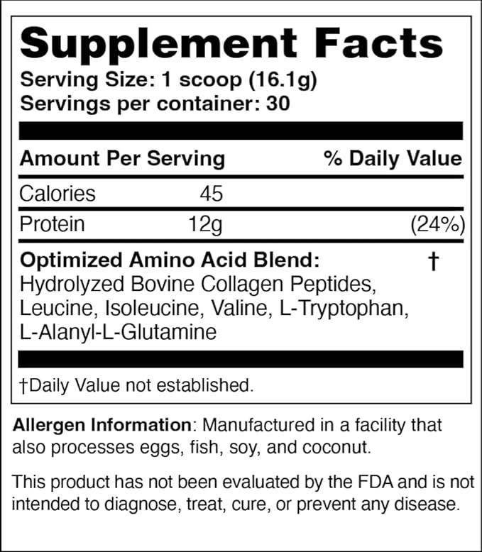 Trim Healthy Optimized Collagen Protein Powder 17 oz Complete Amino Acids Enhanced Exercise Performance