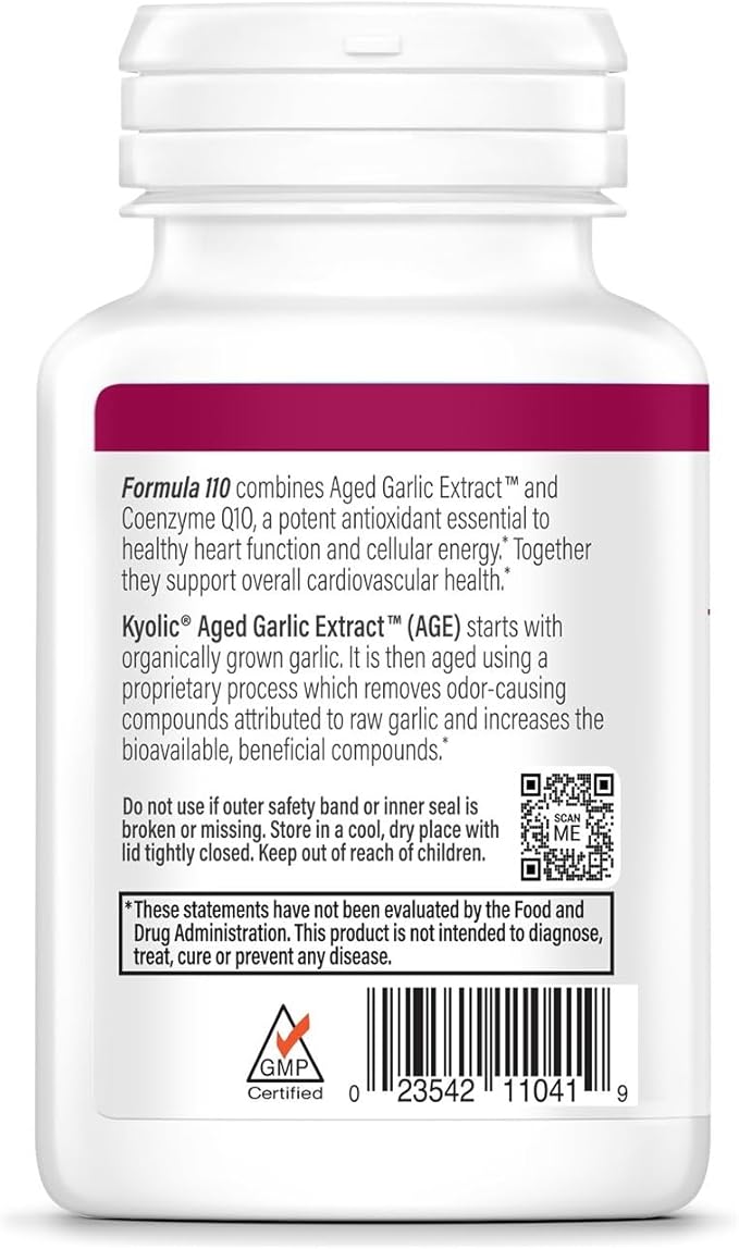 Kyolic Aged Garlic Extract Formula 110 CoQ10 Cardiovascular* 100 Capsules