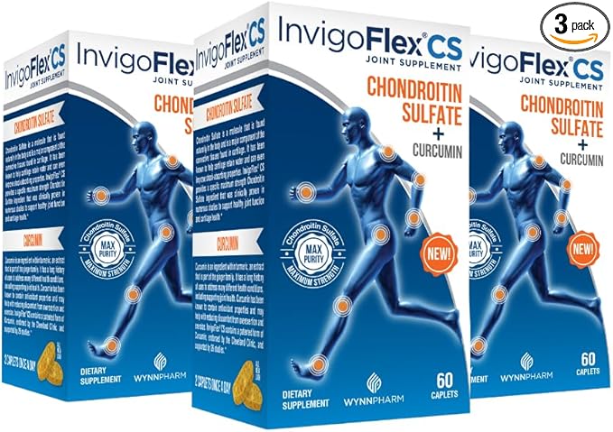 INVIGOFLEX Chondroitin Sulfate with Turmeric Curcumin Non GMO for Knee Hand Back &amp Hip Premium Joint Supplement CS - 3 Pack