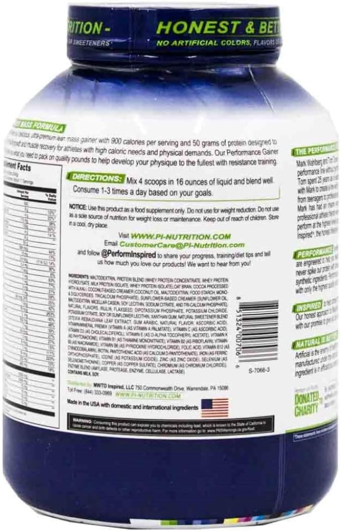 Performance Inspired Nutrition Smart Mass Gainer – 50G Protein 900 Calories Creatine L-Glutamine &amp Digestive Enzymes – Muscle Recovery &amp Growth – Chocolate Milkshake – 6 lb