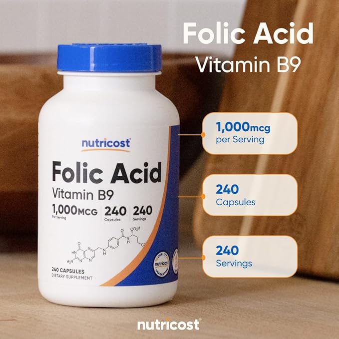 Nutricost Folic Acid (Vitamin B9) 1000 mcg 240 Capsules (Pack of 2)
