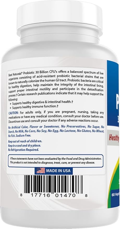 Best Naturals Probiotic 10 Strains &amp 30 Billion CFU Intestinal Flora 60 Veggie Capsules (60 Count (Pack of 2))