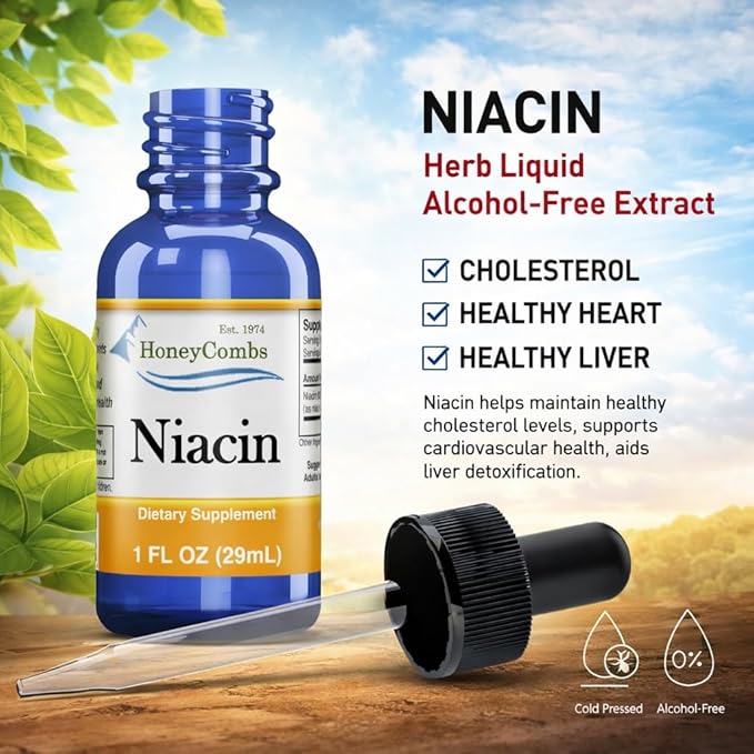 HoneyCombs Vitamin B3 Liquid Niacin 500% DV Niacinamide B3 Supplement Sublingual B-Complex Vitamin - Made in USA - Non Flushing Niacin Vitamin B3 Niacinamide Liquid Can be Used as a Niacinamide Serum