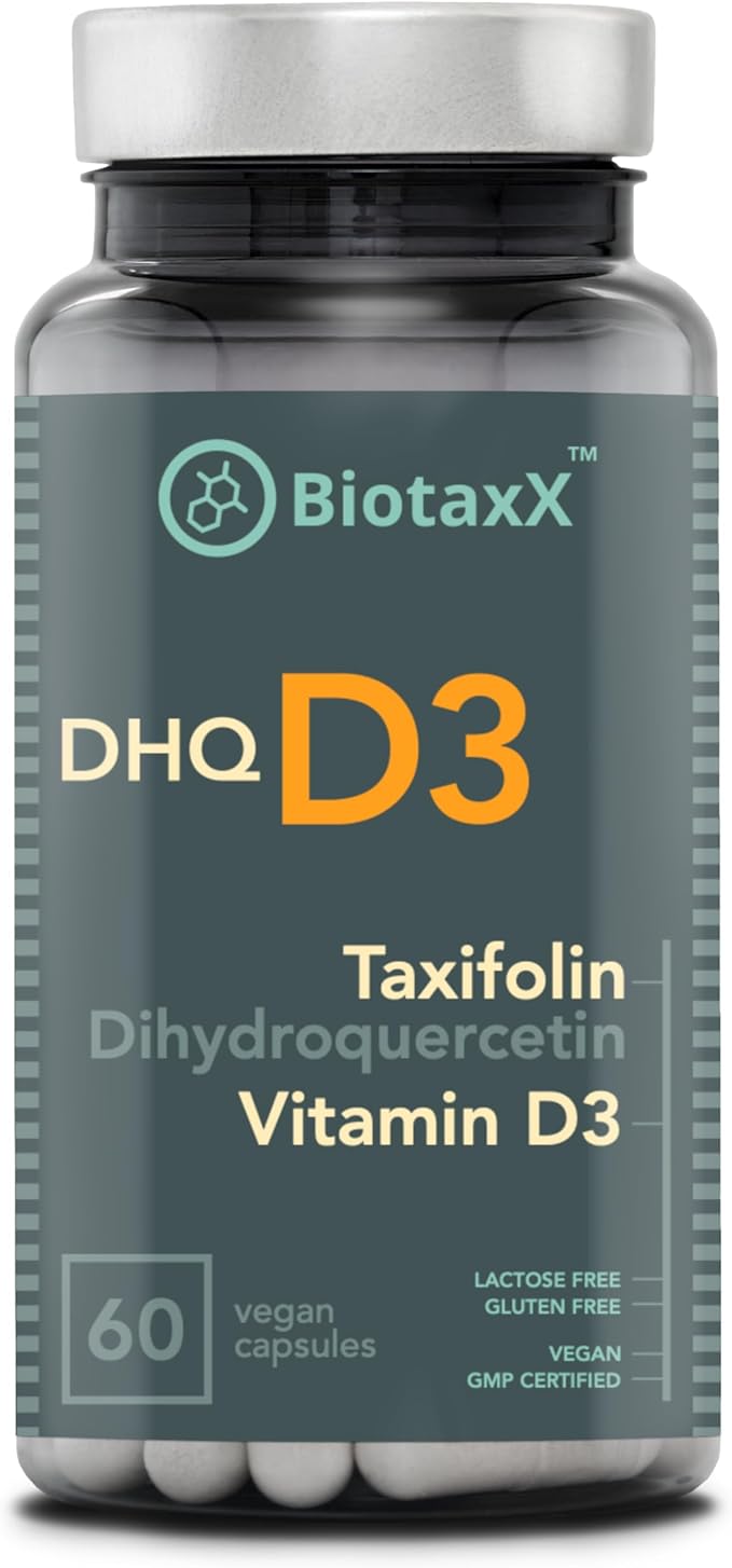 Taxifolin (Dihydroquercetin) + Vitamin D3 – 530 mg 60 Vegan Capsules – Antioxidant &amp Bone Health Support