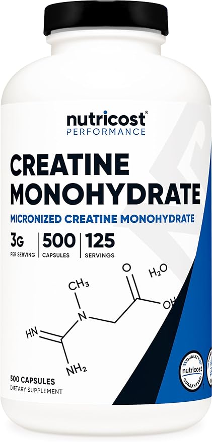 Nutricost Micronized Creatine Monohydrate 3000mg 500 Capsules 125 Servings 750mg of Creatine Monohydrate Per Capsule