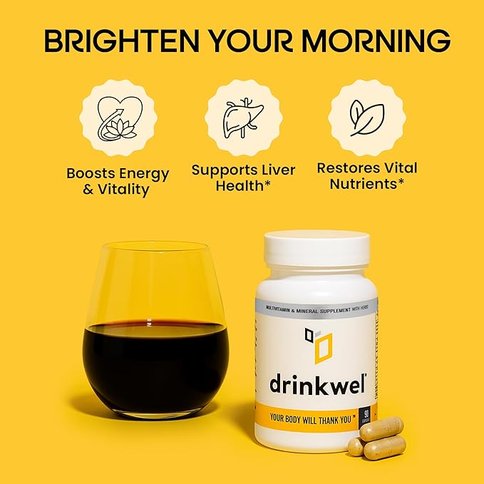 drinkwel Premium Multivitamin Supplement - Pack of 3 x 90 Capsules - Morning Recovery Liver Support &amp Immune Support- Milk Thistle Vitamin C Zinc Magnesium