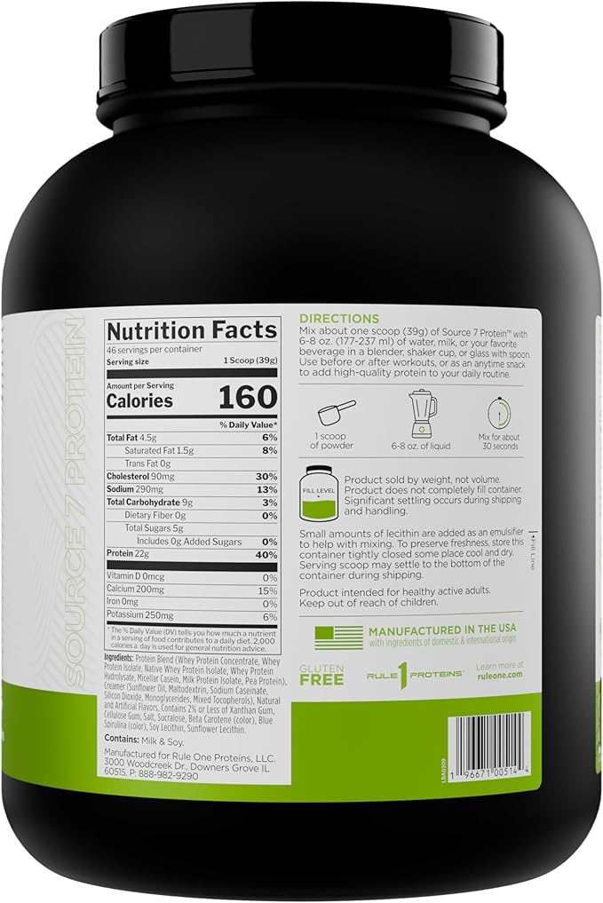 Rule 1 Source 7 Protein – Decadent Flavor Velvety Smooth Texture 22g Anytime Protein and 10g Naturally Occurring EAAs Per Serving from 7 Premium Sources (4 Pounds* Pistachio Ice Cream)