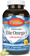 Carlson Elite Omega-3 Gems 1600 mg Omega-3 with EPA &amp DHA Lemon Flavor 240 Softgels – Wild-Caught Norwegian Fish Oil Sustainably Sourced