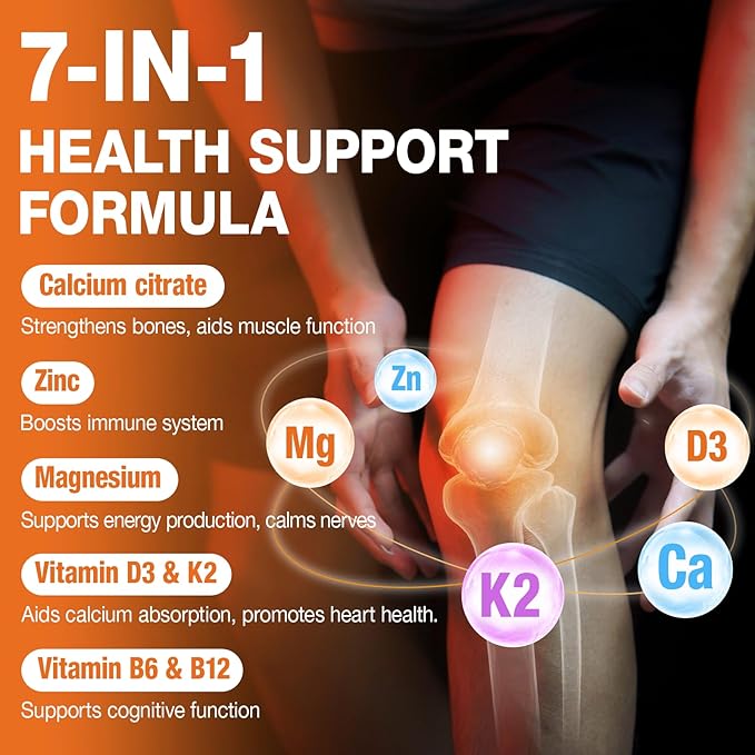 1200mg Calcium Citrate with Vitamin D3 K2 B6 &amp B12 Calcium Supplements for Women &amp Men Plus Magnesium Zinc for Bones Muscle &amp Immune Support High Absorption Fruit Flavor 120 Calcium