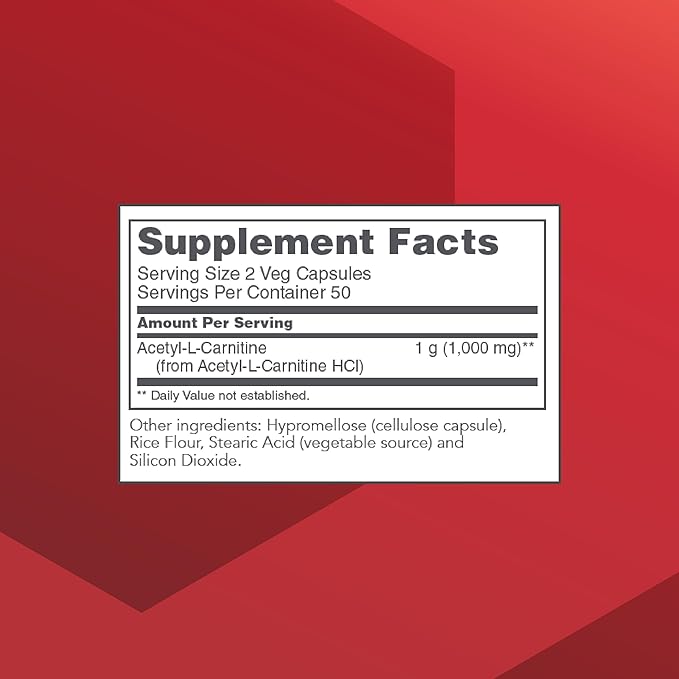 PROTOCOL FOR LIFE BALANCE Acetyl- L-Carnitine 500mg - Energy Supplement Nerve and Brain Support - 100 Veg Caps