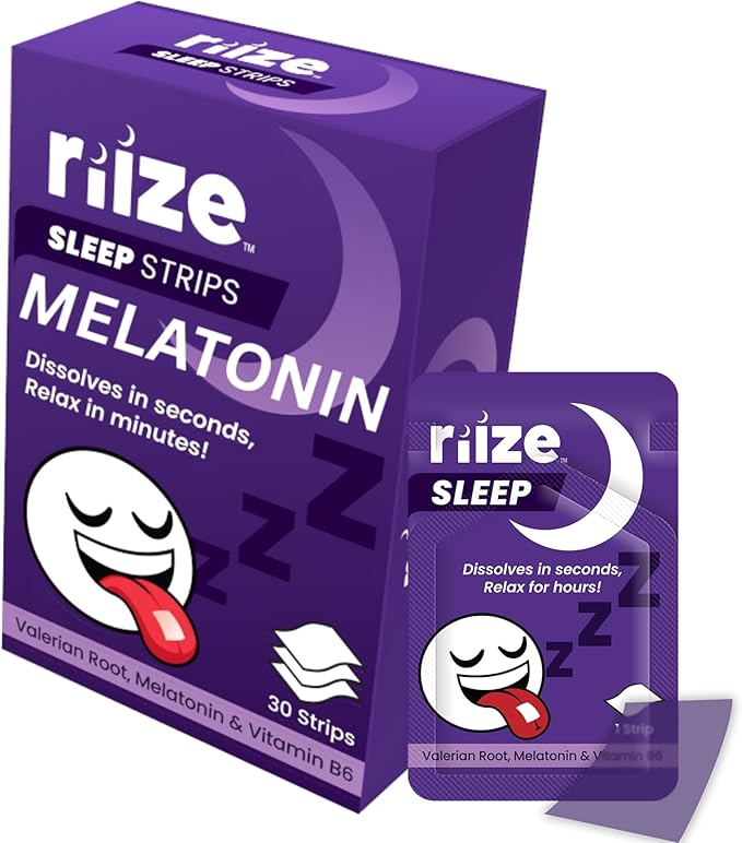 Riize Sleep Strips Fast Acting Dissolvable Oral Supplement with 5mg Melatonin Valerian Root L-Theanine Vitamin B6 Natural Flavors Vegan (30 Count)