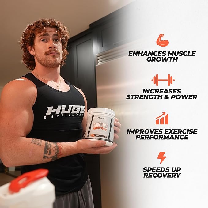 Huge Supplements Flavored Creatine Monohydrate Powder - Mango Flavor 500 Grams Third Party Tested Micronized for Optimal Absorption 5 Grams Per Scoop Delicious &amp Easy Mixability (100 Servings
