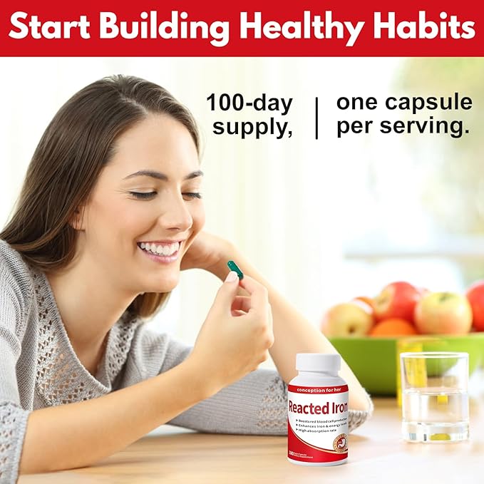Reacted Iron - Iron 30mg (Ferrous Bisglycinate 325mg) for Red Blood Cell &amp Energy Support - Supports Anemia Fatigue - No Constipation-100 Capsules