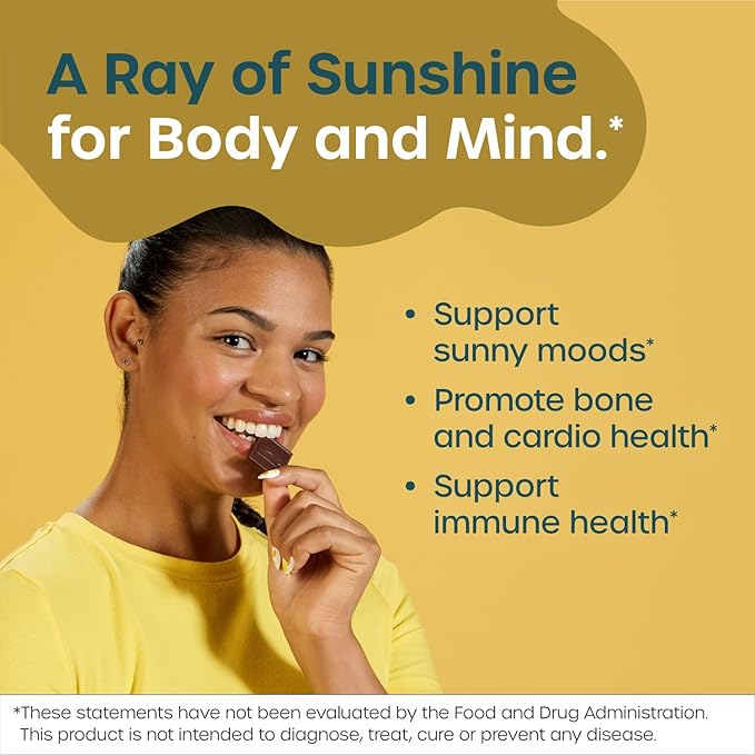 Fx Chocolate Sunshine - Vitamin D Sugar Free Chocolate for Mood Immune &amp Bone Support - 2000 IU D3 with Vitamin K Keto (Box of 15)